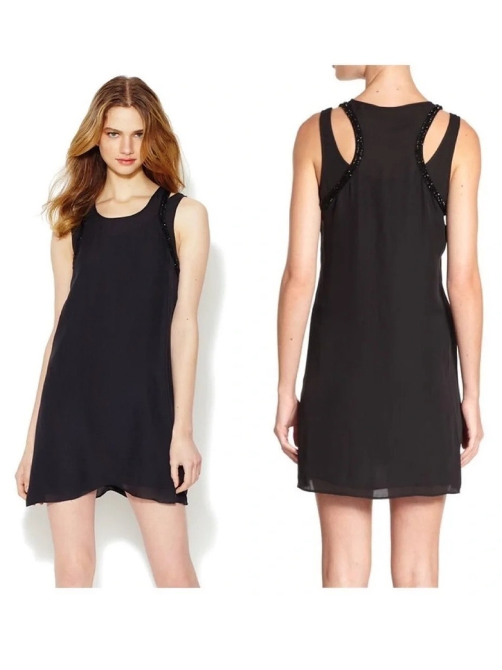 Rebecca Minkoff Black Silk Beaded Racerback Mini Dress Size 0 New